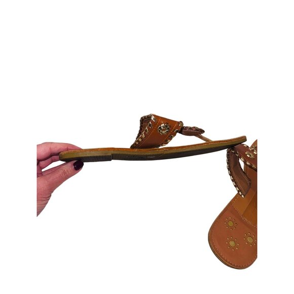 Jack Rogers Womens Leather Tan & Gold Embellished Sandals 8 boho cottage core - Picture 9 of 9